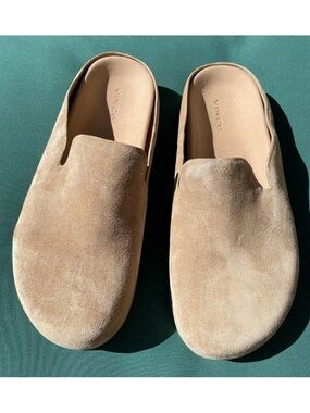 Vince Suede Slip-On Mules in Warm Beige